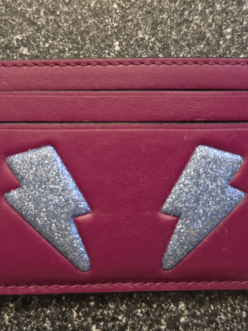 Coach Magenta Card Holder with Silver Glitter Lightning